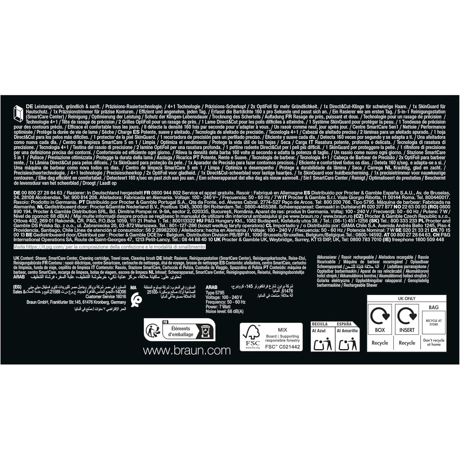 Braun Series 8 Electric Shaver for Men, Wet & Dry Razor with 4+1 Precision Head & Trimmer, 5in1 SmartCare Center, 8663CC, Grey