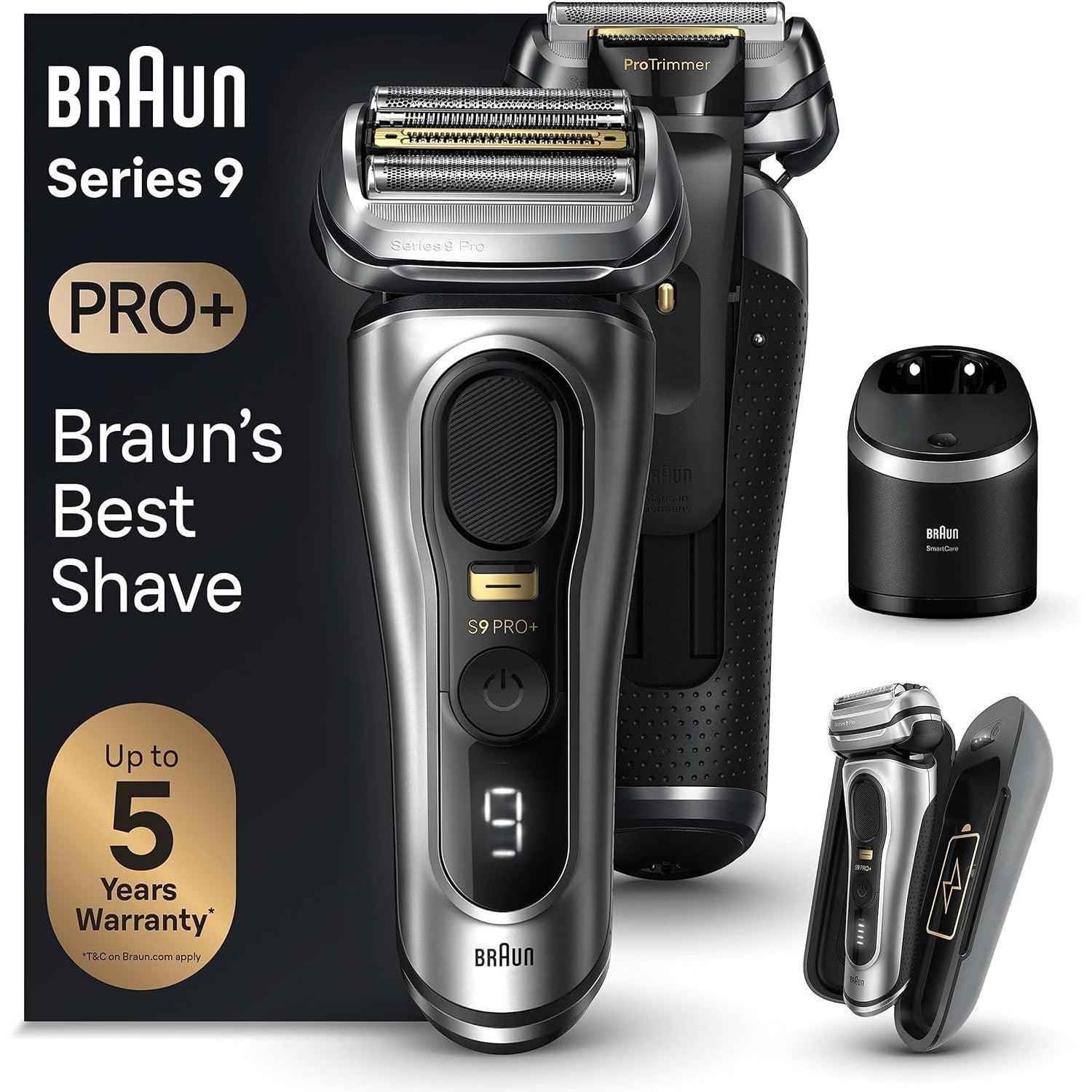Braun Series 9 Pro+ 9477cc Wet & Dry Shaver with 5-in-1 SmartCare center and PowerCase, silver. - Healthxpress.ie