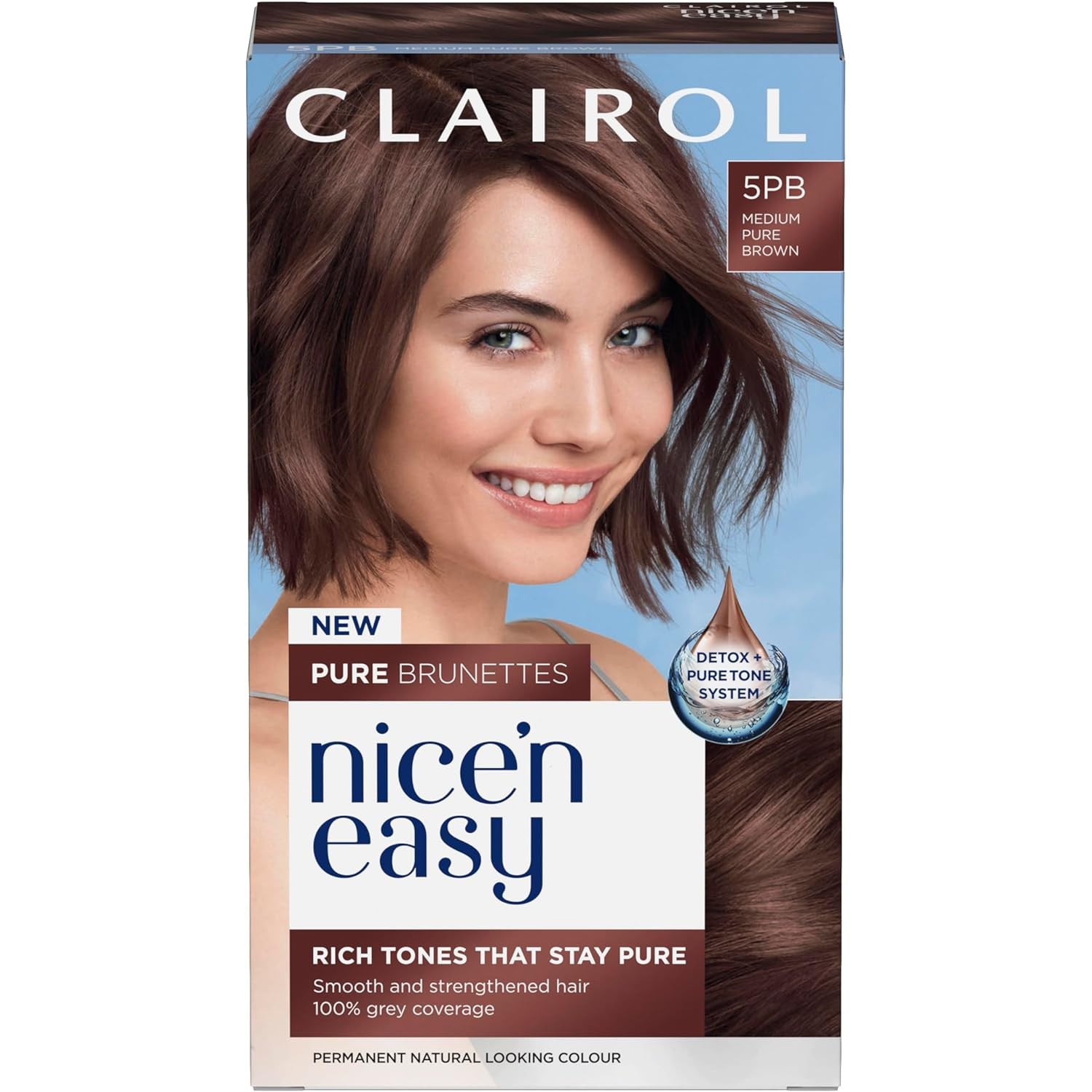 Clairol Nice n’ Easy Pure Brunettes Hair Colour 5PB Medium Mocha Brown , Permanent Hair Dye
