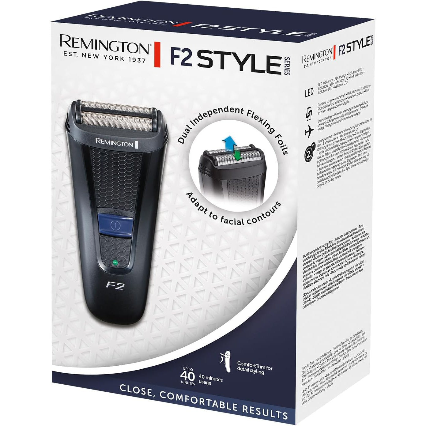 Remington Style Series F2 Foil Shaver - Cordless Electric Razor for Men with Pop Up Trimmer, Rechargable, F2002