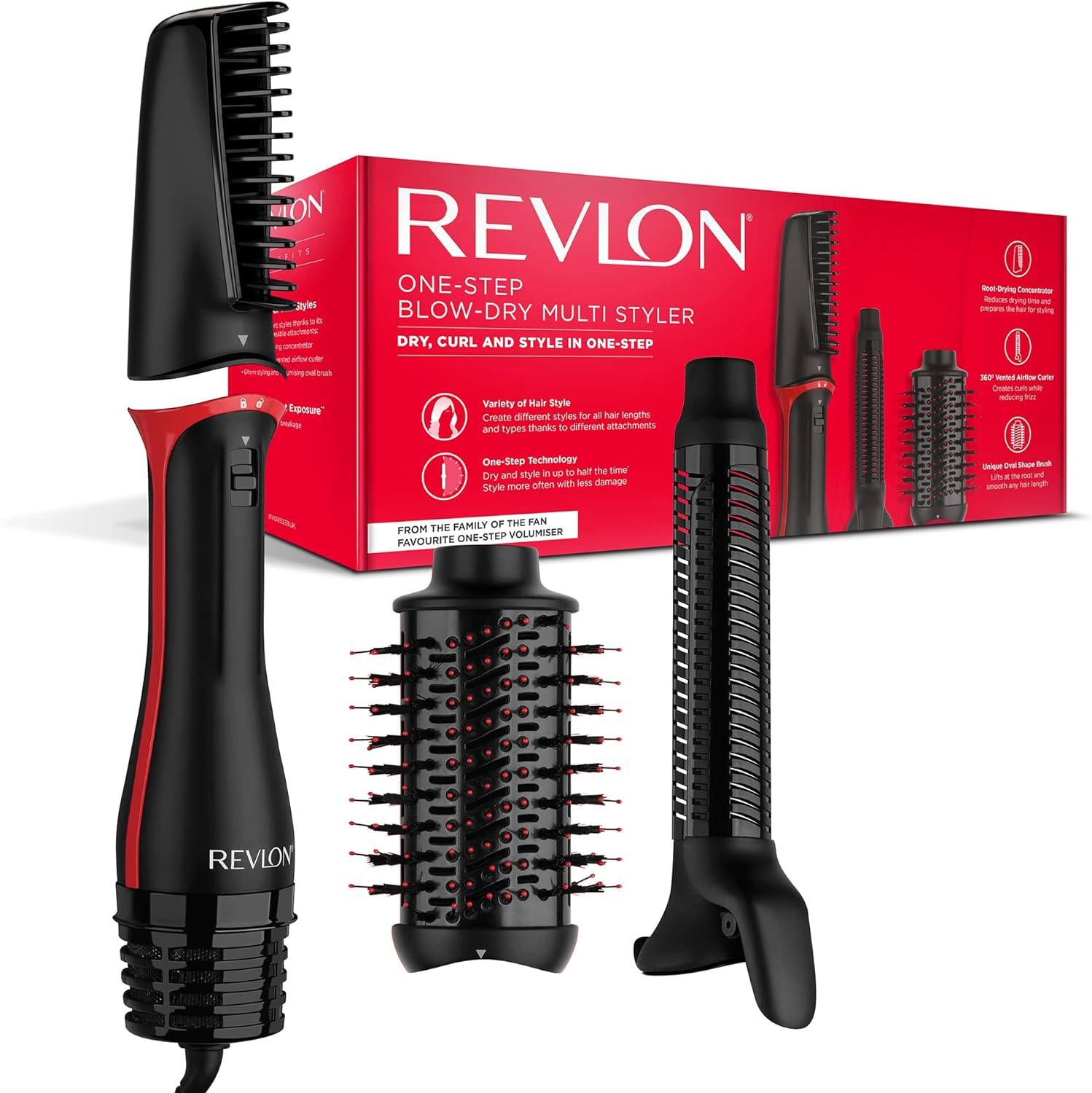 Revlon One-Step Blow-Dry Multi Styler - 3 in 1 Tool - Dry, curl and volumise with 3 attachments RVDR5333