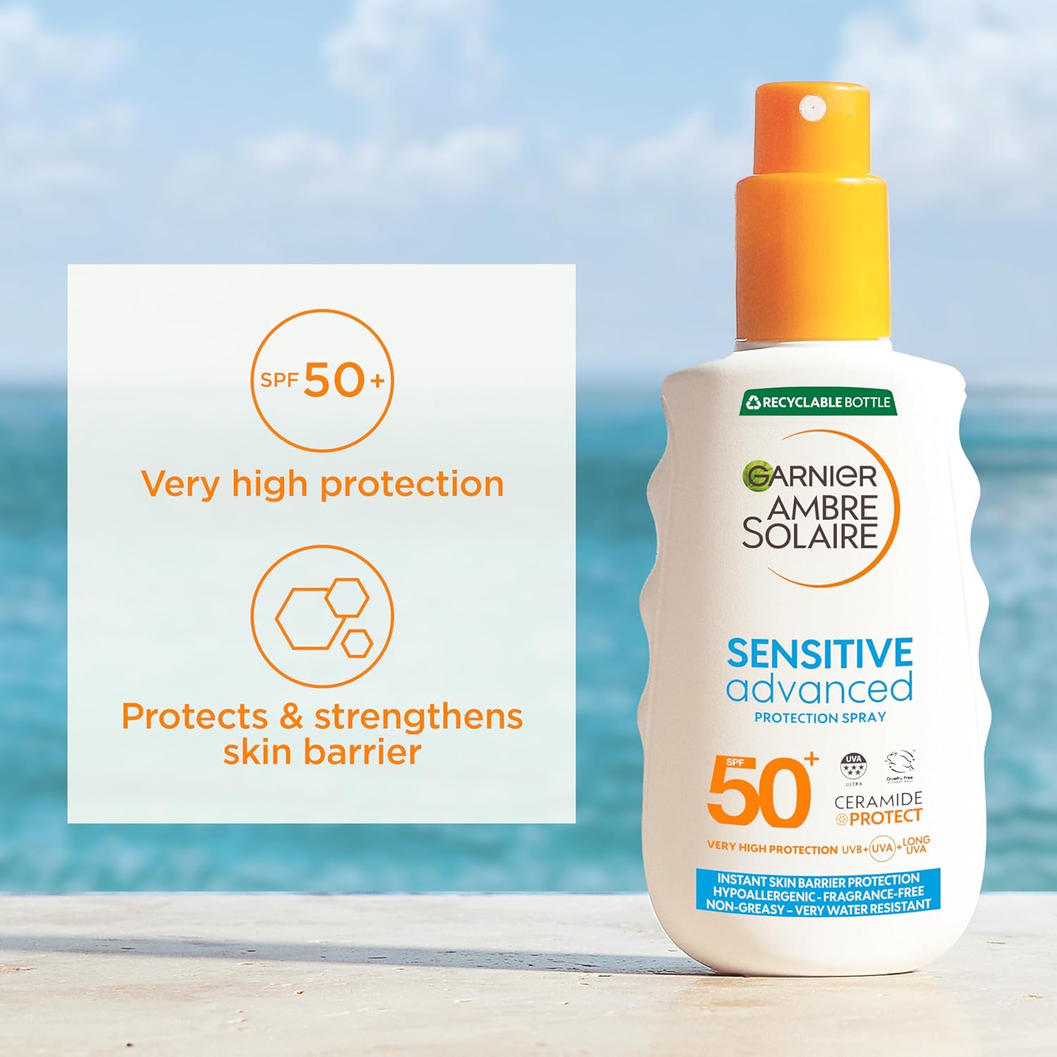 Garnier Ambre Solaire SPF 50+ Sensitive Advanced Sun Cream Spray 150ml