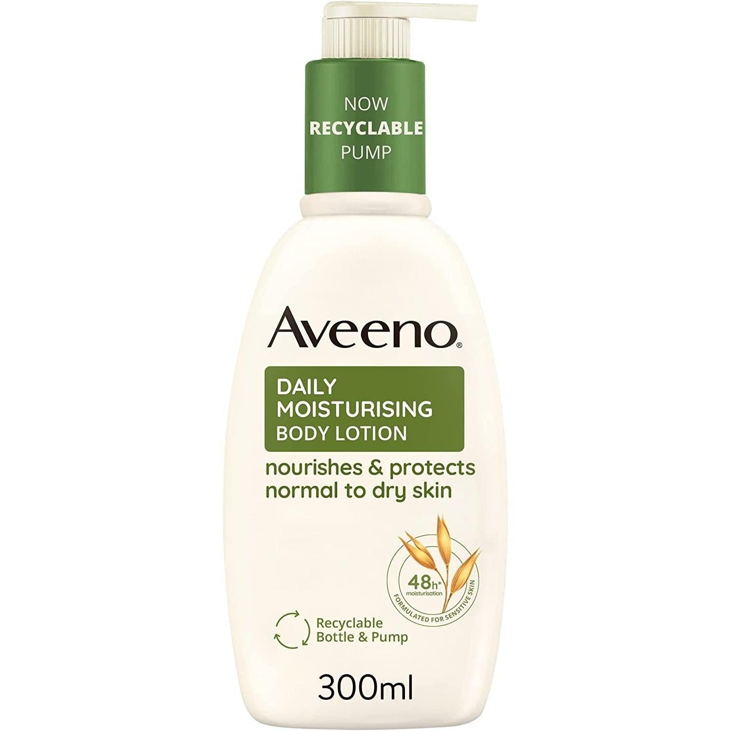 Aveeno Daily Moisturising Lotion For Normal to Dry Skin Care - Prebiotic Oatmeal and Glycerin 24 Hours 300 ml