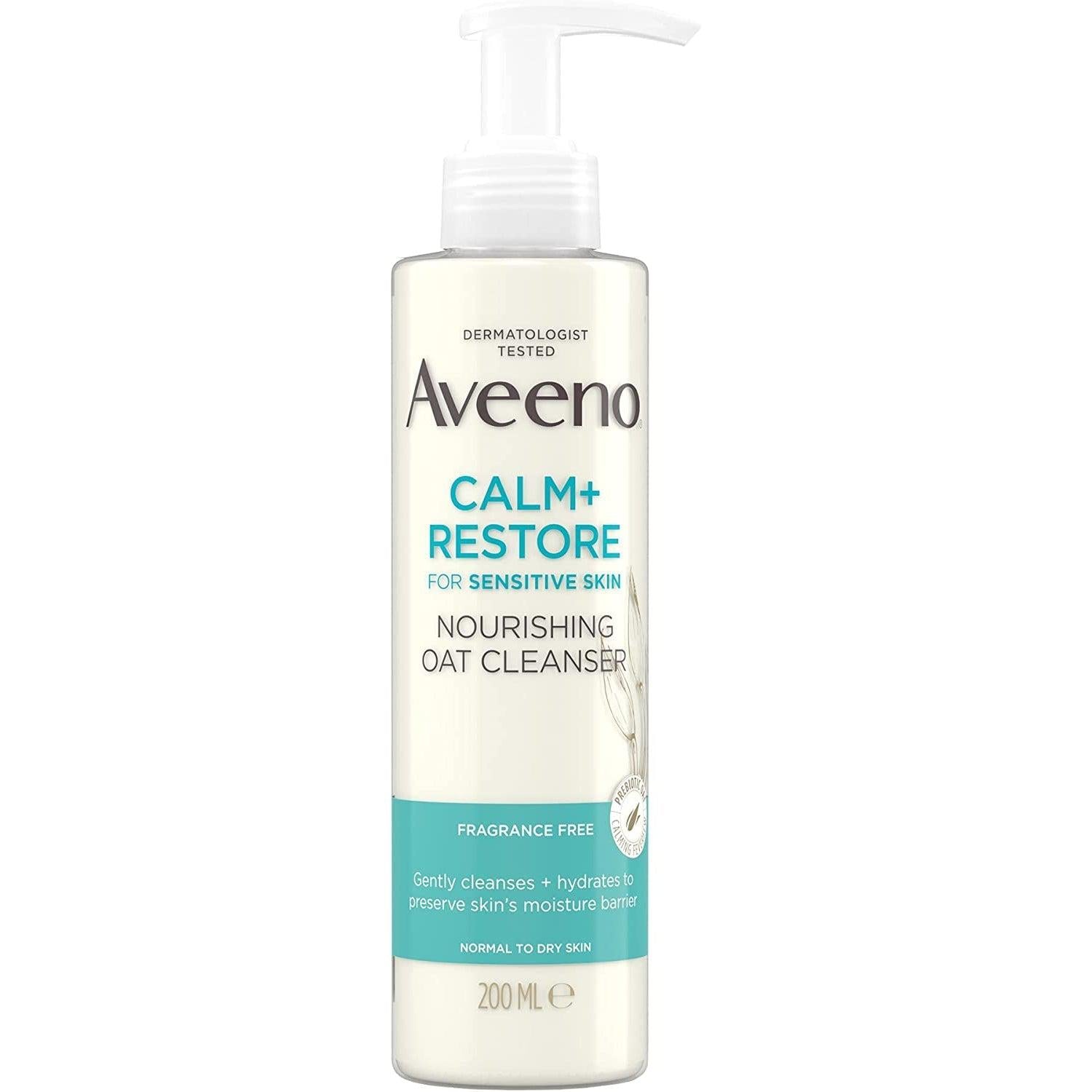 Aveeno Face Calm + Restore Nourishing Oat Cleanser, Gently Cleanses, For Sensitive Skin,Fragrance Free, 200ml