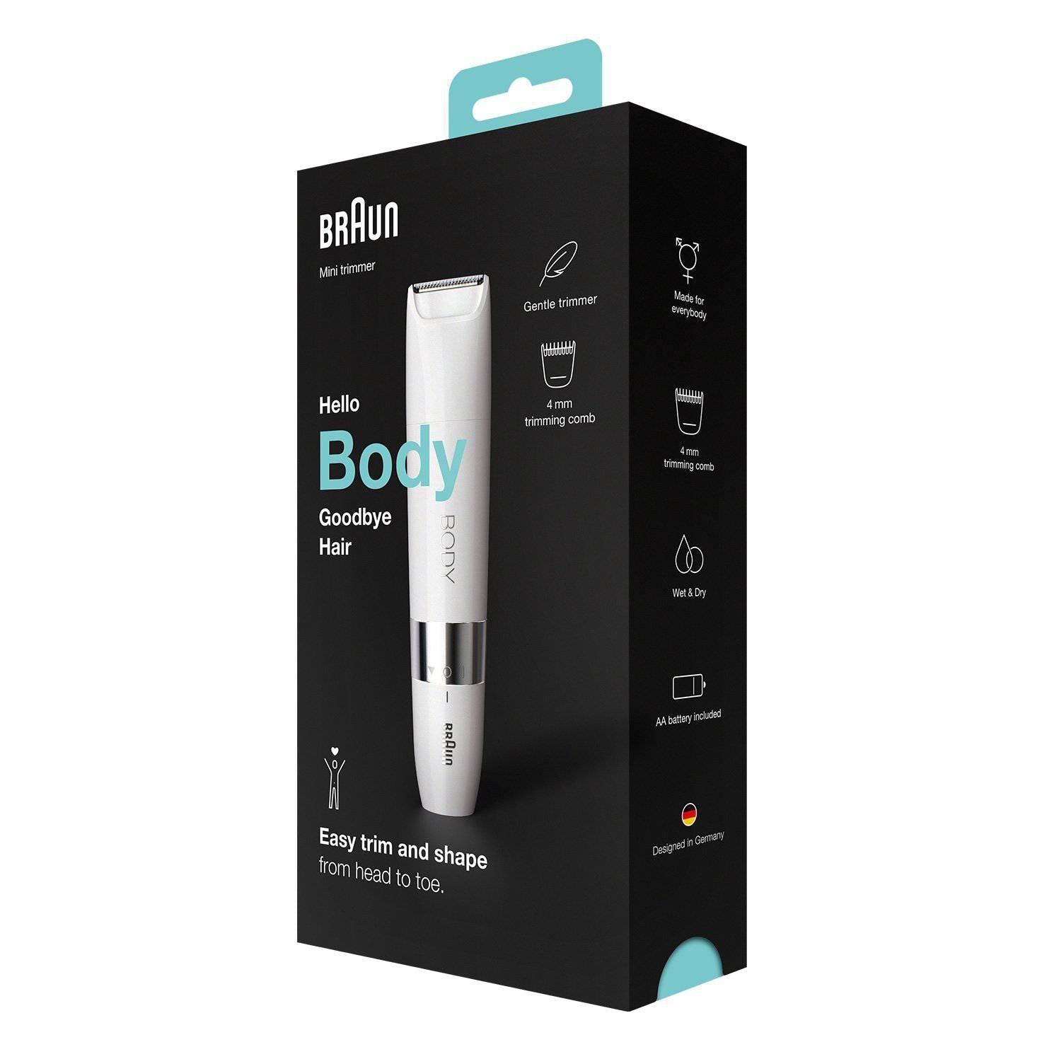 Braun BodyGroom BS1000 Wet & Dry Mini Trimmer - Quick Hair Removal - White