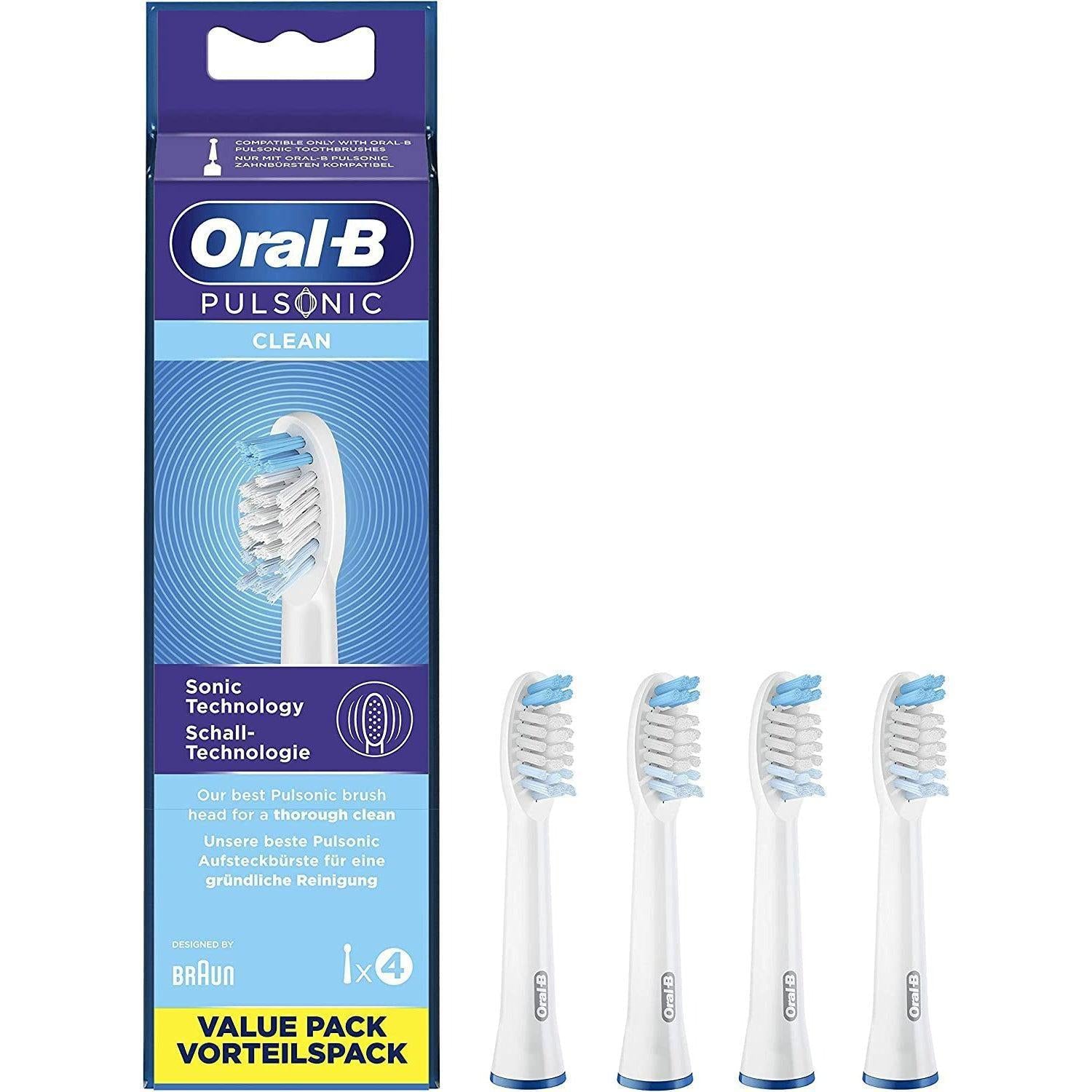 Braun Oral-B Pulsonic Clean Toothbrush Heads for Sonic Toothbrushes- Gentle Cleaning, 4 Pack