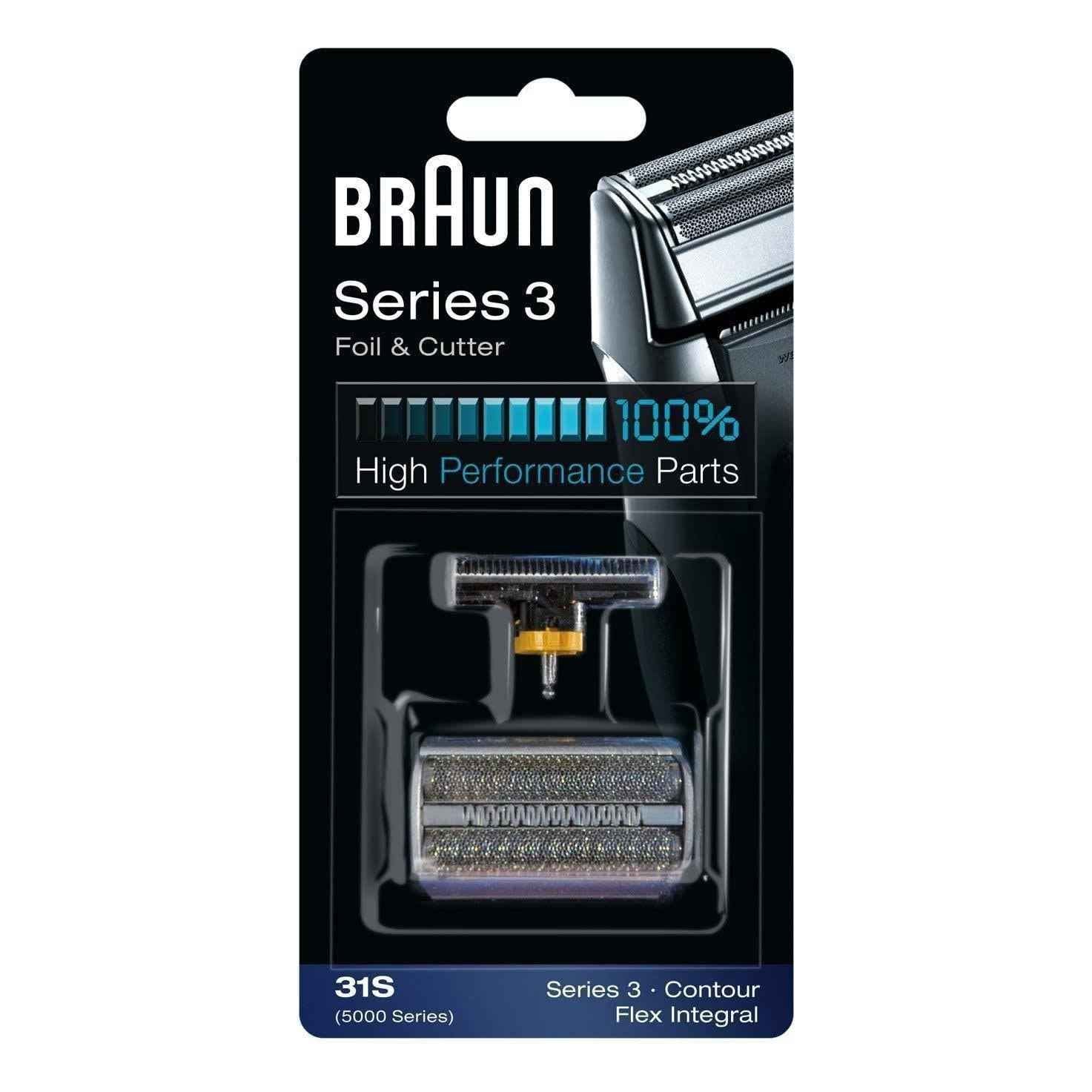 Braun Replacement Foil and Cutter - 31S, Fits Series 3, Contour, Flex XP- 5000 Series Only - Silver - Made In Germany