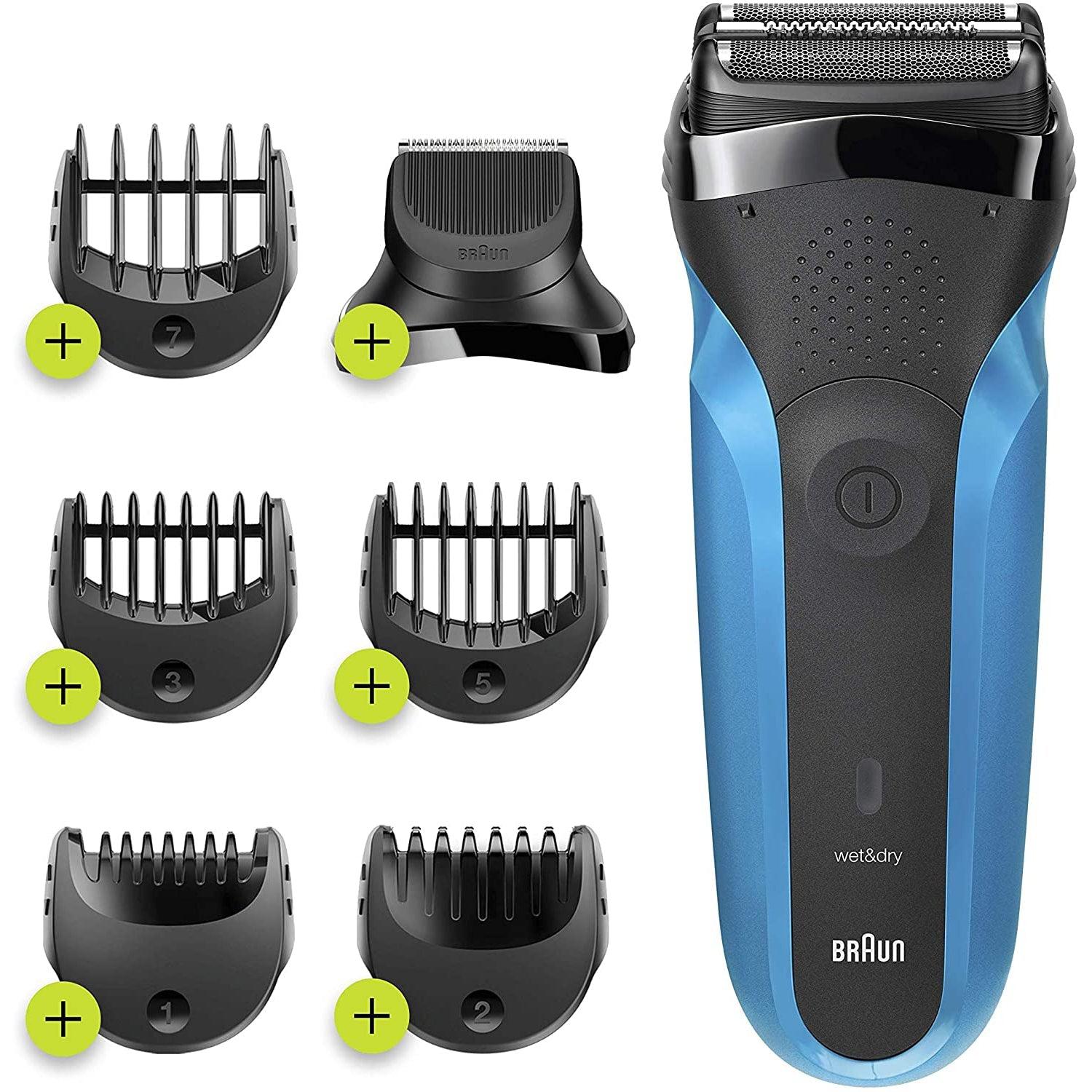 Braun Series 3 310BT - 3-in-1 Electric Shaver, Beard Trimmer with 5 Comb Attachments, Wet & Dry Black/Blue