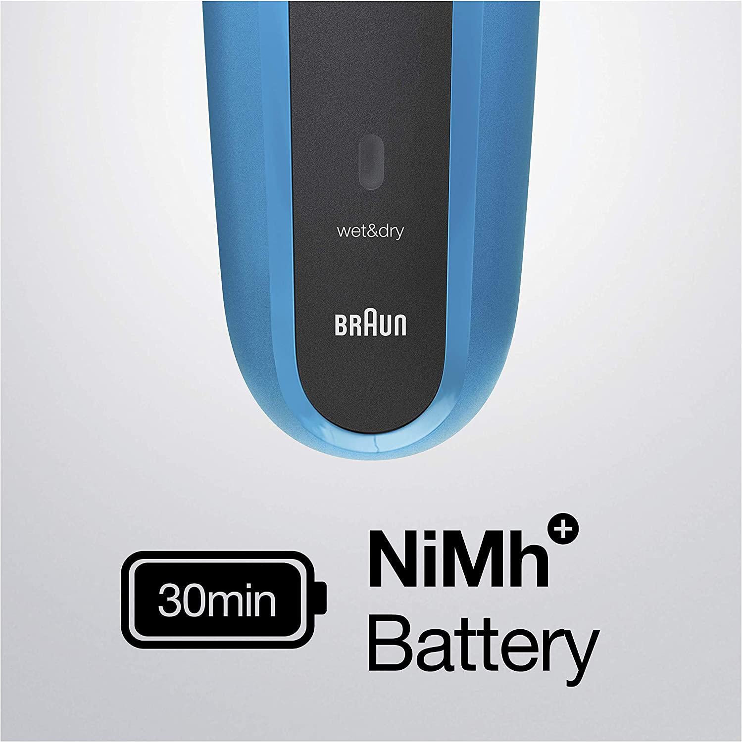 Braun Series 3 310BT - 3-in-1 Electric Shaver, Beard Trimmer with 5 Comb Attachments, Wet & Dry Black/Blue