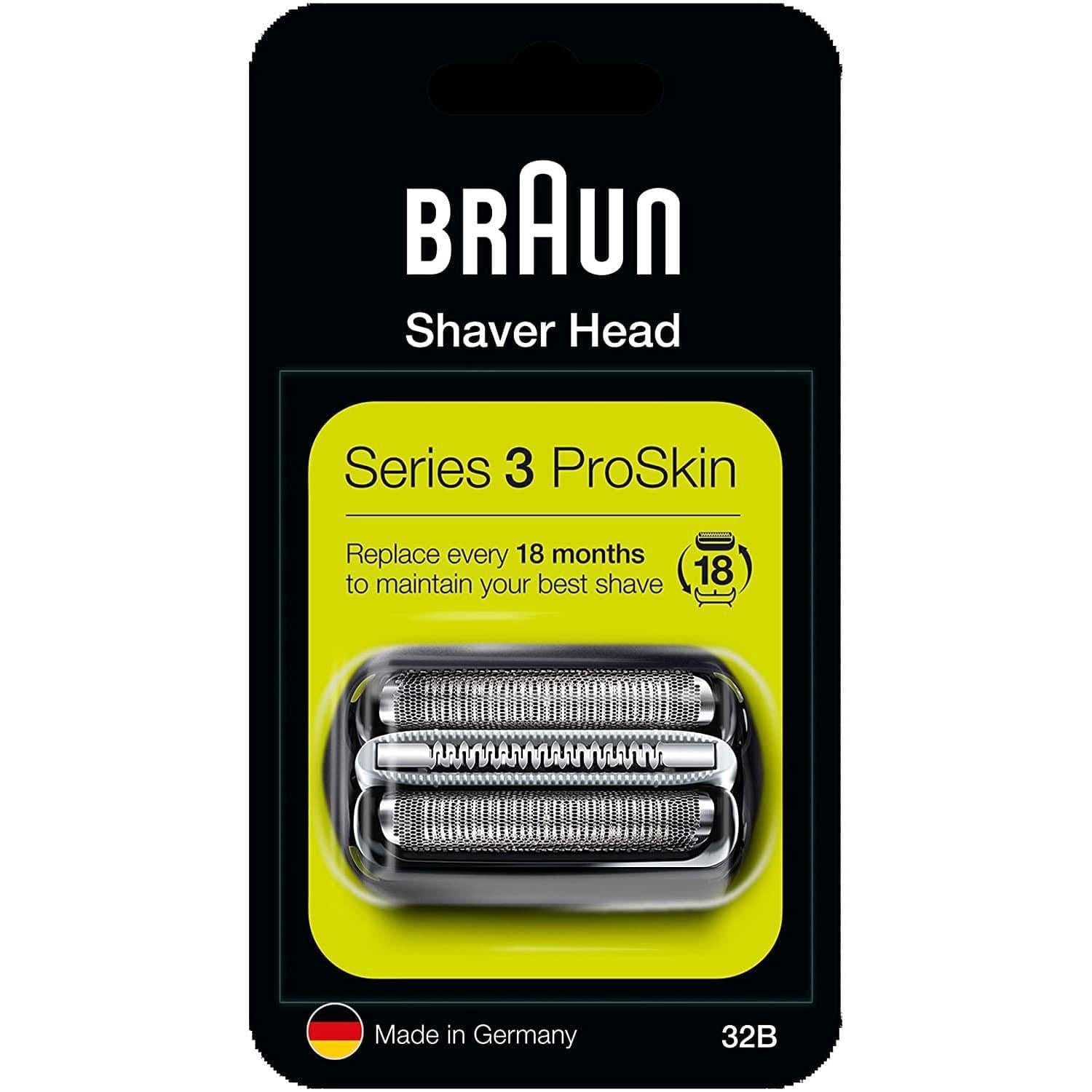 Braun Series 3 32B Electric Shaver Head Replacement - Black - Compatible with Series 3 Shavers ProSkin