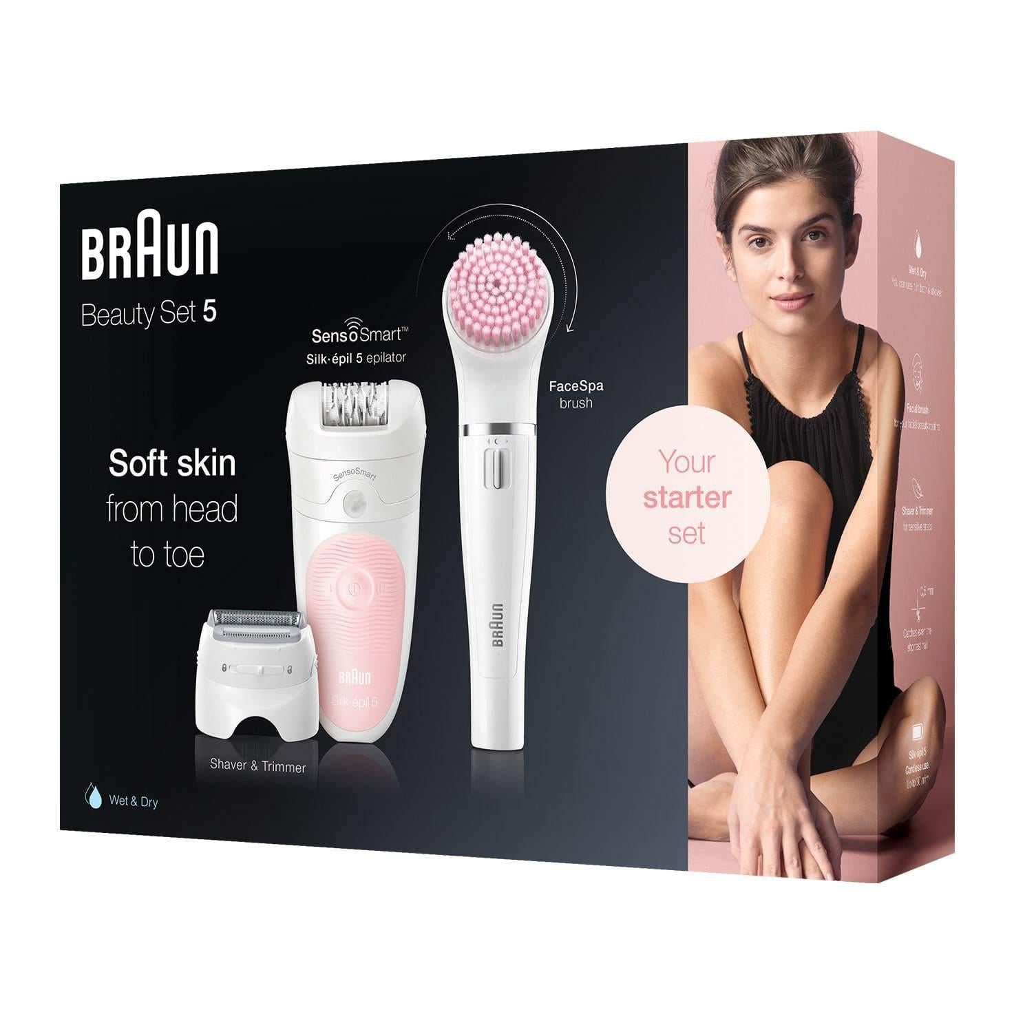 Braun Silk-épil Beauty Set 5 5/875 Wet and Dry Epilator w/ 3 Extras - Pink/White
