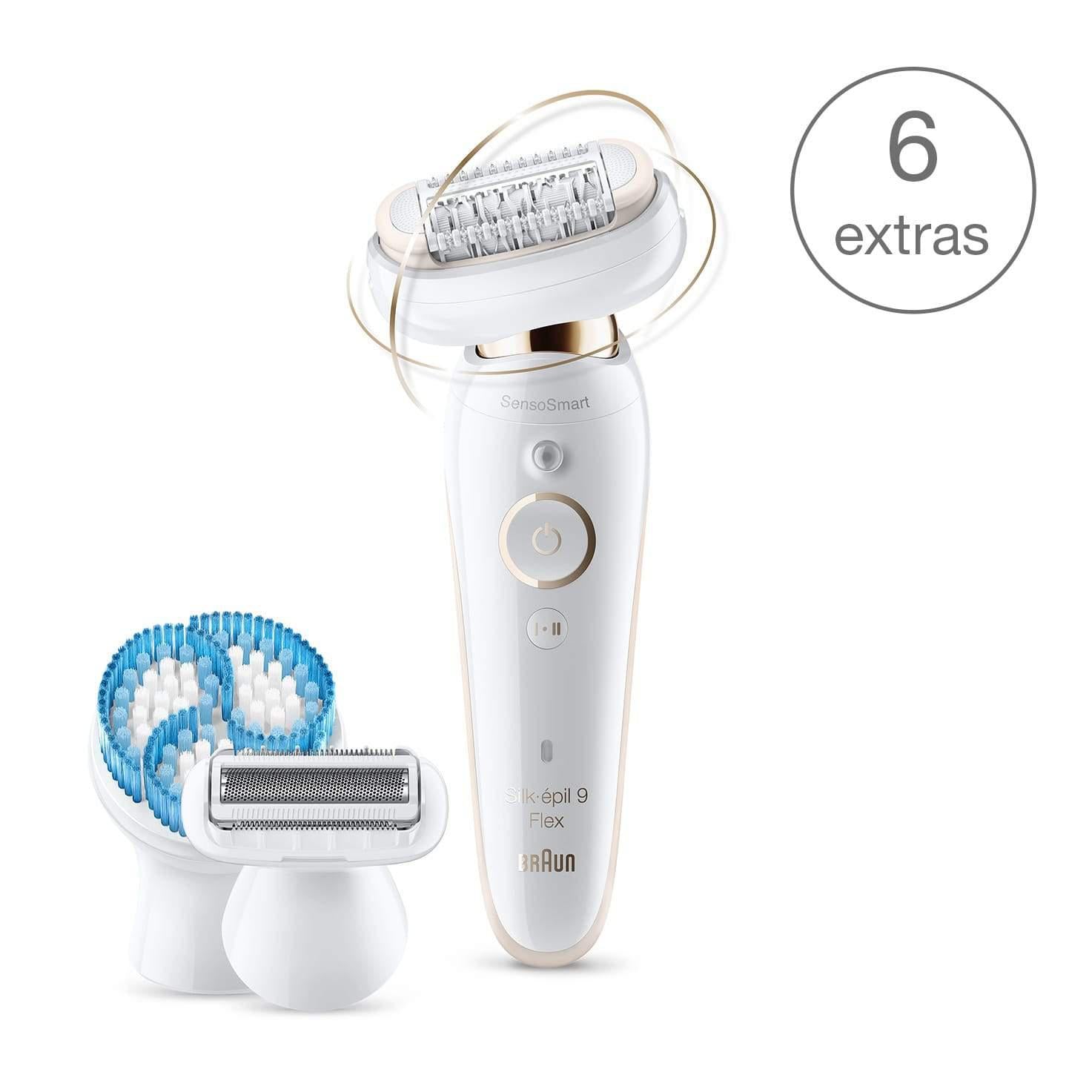 Braun Women's Silk-Epil 9 Flex 9010 Wet & Dry Epilator - with 6 Extras - White