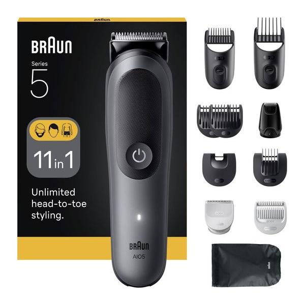 BRAUN All-in-One Series 5 AIO5560 11-in-1 Grooming Kit Wet & Dry - Trimmer / Multi Groomer- Grey