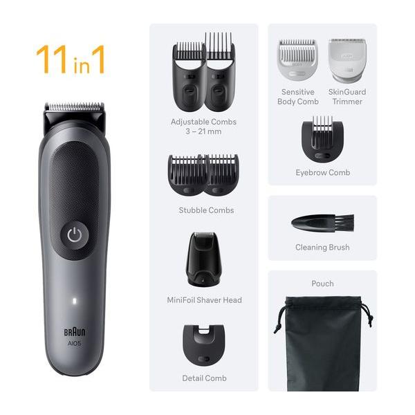 BRAUN All-in-One Series 5 AIO5560 11-in-1 Grooming Kit Wet & Dry - Trimmer / Multi Groomer- Grey