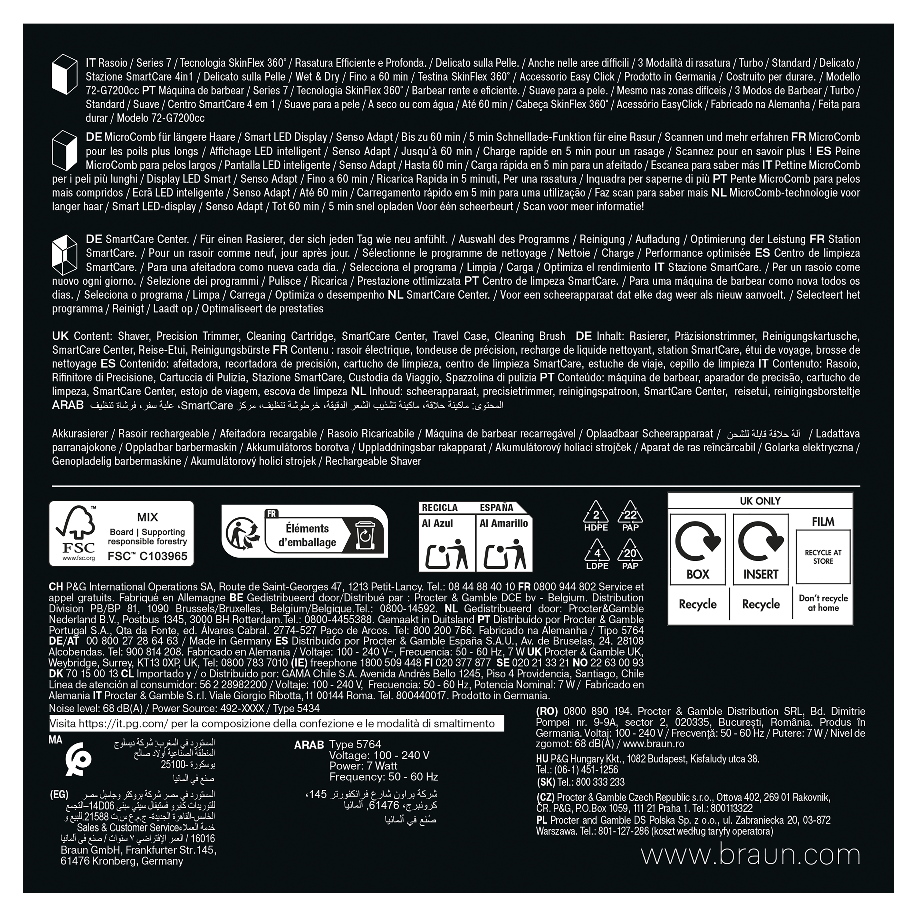 Braun Series 7 Electric Shaver, SmartCare Center, +1 Attachment, 72-G7200CC, Grey