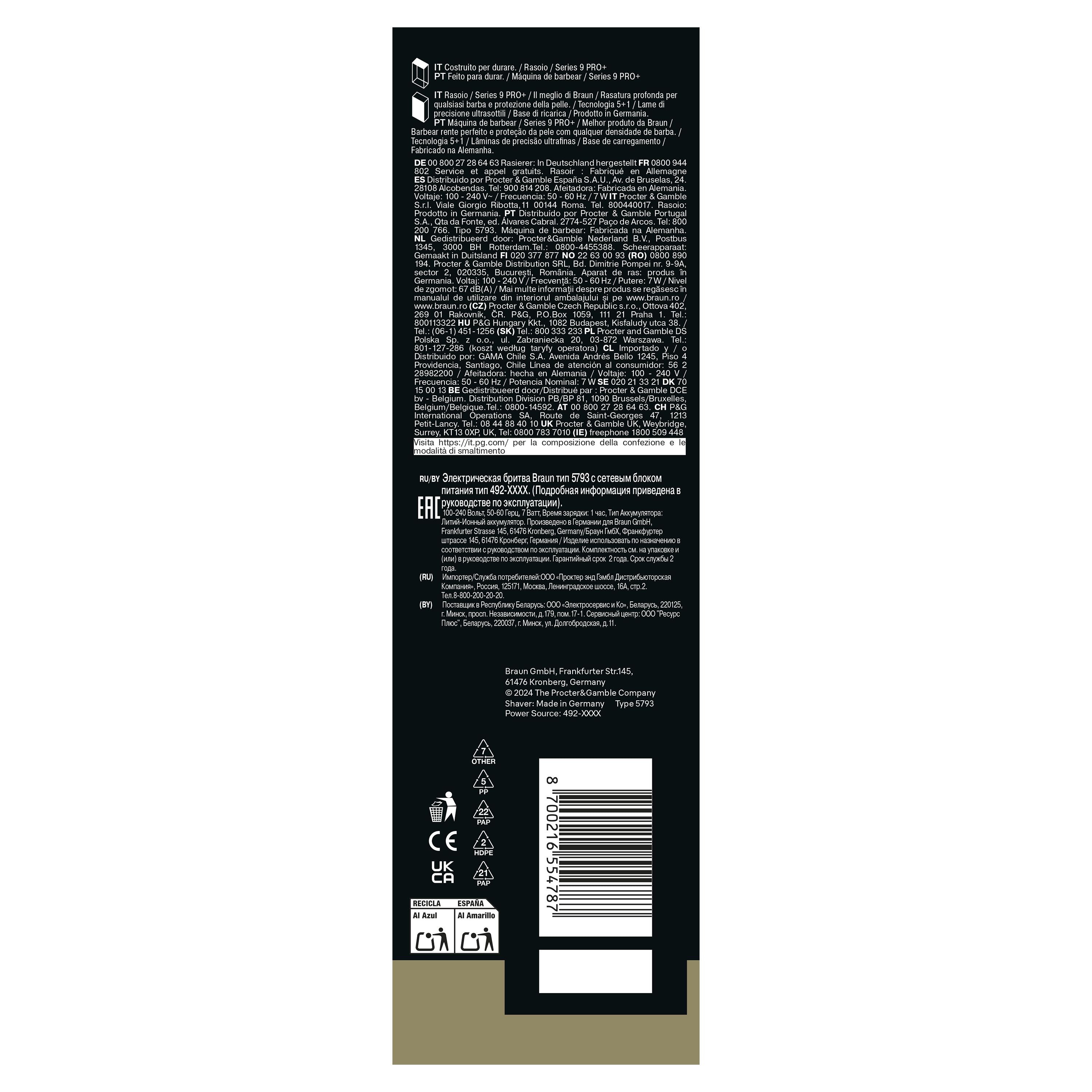 Braun Series 9 PRO+ Electric Shaver, Pro SensoAdapt, Charging Stand, 9610S, Black