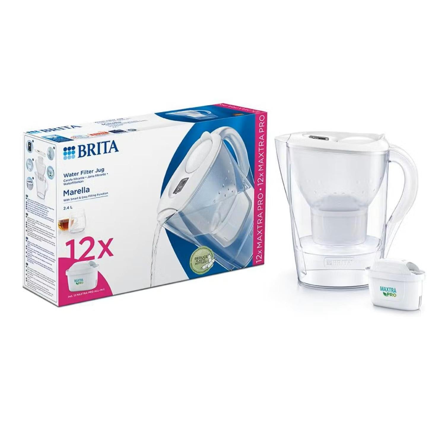 Brita Marella MAXTRA Pro Water Filter Jug with 12 Cartridges - 2.4L, Cool White