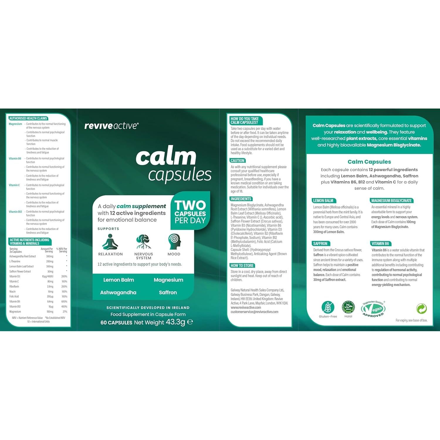 Revive Active Calm Capsules - 12 Active Ingredients - Ashwagandha with Essential Vitamins and Magnesium - Supports - 60 Capsules