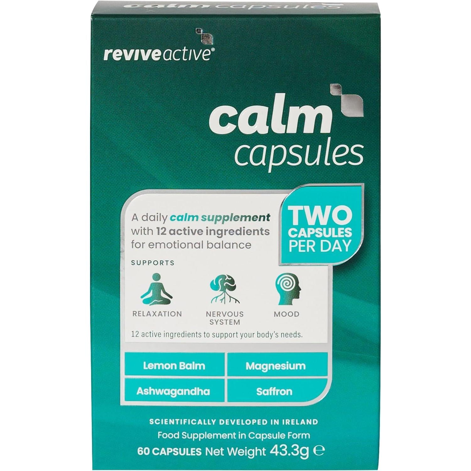 Revive Active Calm Capsules - 12 Active Ingredients - Ashwagandha with Essential Vitamins and Magnesium - Supports - 60 Capsules