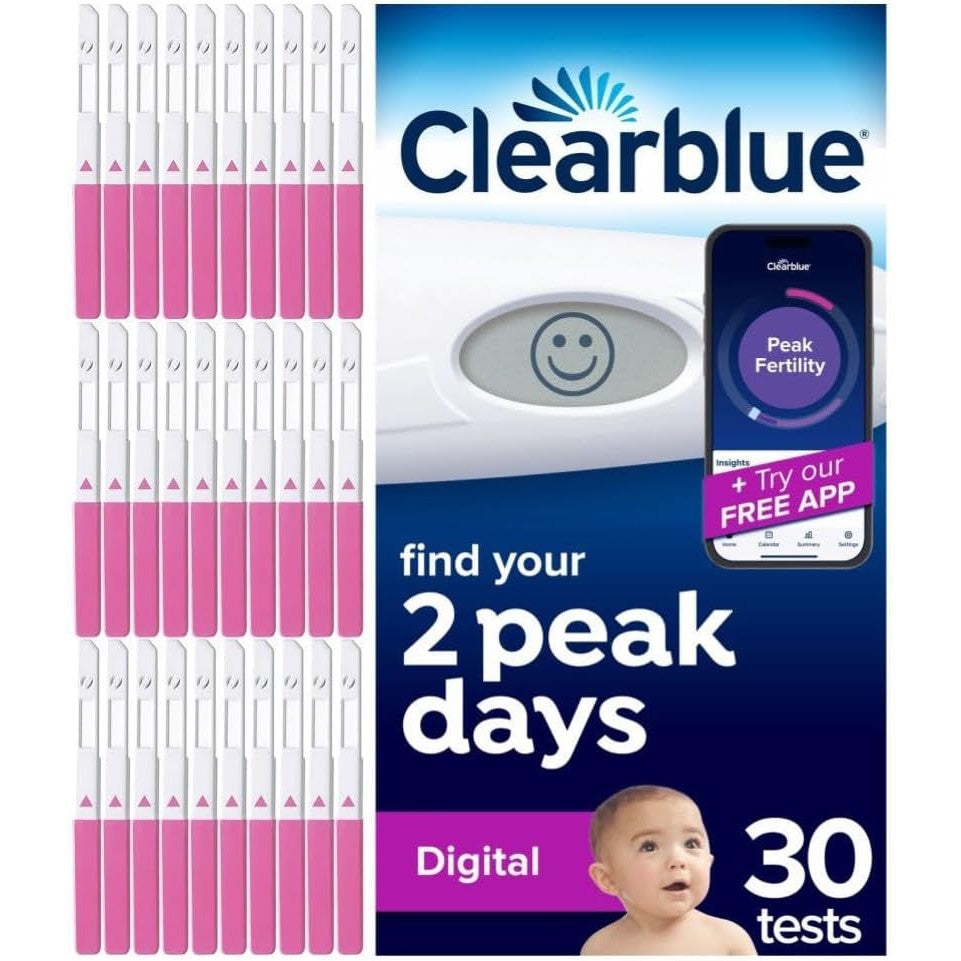 Clearblue Digital Ovulation Test Sticks 30 Pack - Over 99% Accurate - Find Your 2 Peak Days & Cycle Tracker App