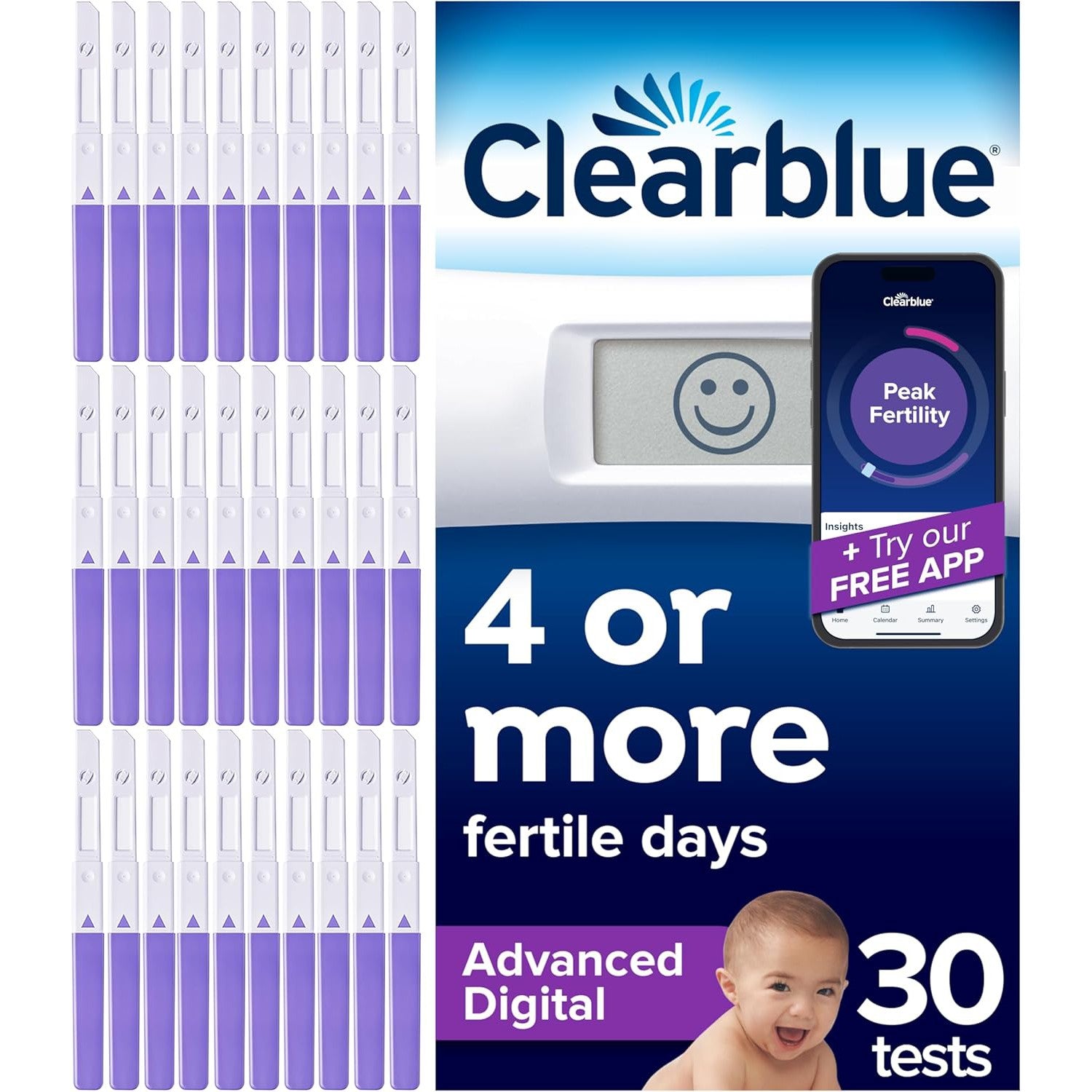 Clearblue Advanced Digital Ovulation Test Kit (OPK). Double Your Chances of Getting Pregnant, 1 Digital Holder and 30 Ovulation Tests,