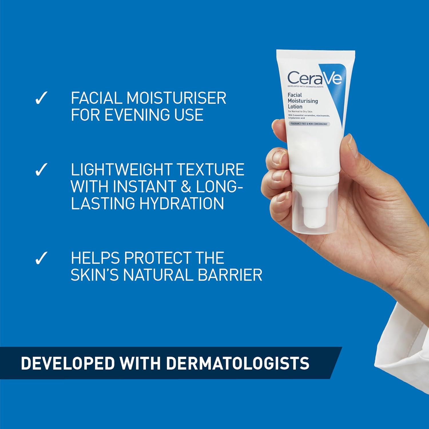 CeraVe PM Facial Moisturising Lotion, face moisturiser for all skin types, normal and dry skin, 52ml
