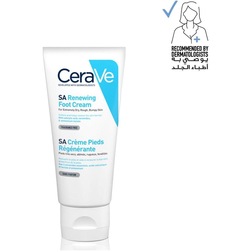 CeraVe SA Renewing Foot Cream, With salicylic acid, 3 essential ceramides & ammonium lactate, For extremely dry, rough, and bumpy feet, 88 ml/3 oz