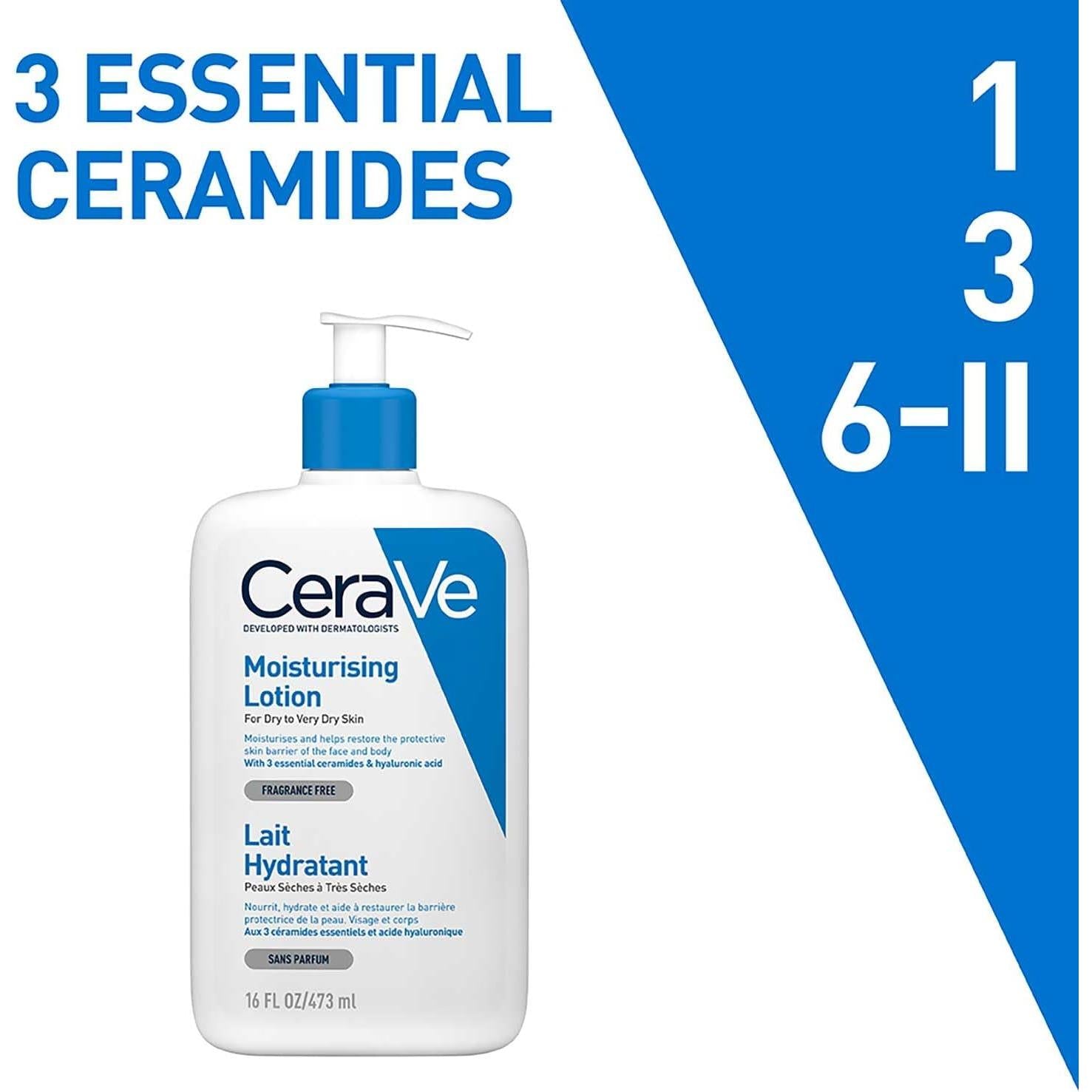 CeraVe Moisturising Lotion, for normal to very dry skin, Enriched with 3 Essential Ceramides, Hyaluronic Acid and MVe technology, CeraVe face moisturiser, Daily Hydrating Moisturiser, 236ml