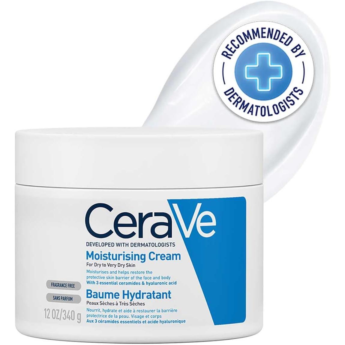 CeraVe Moisturising Cream Pot with 3 Essential Ceramides and Hyaluronic Acid for Dry to Very Dry Skin 340g, Dermatological Skincare, Fragrance-Free, Non-Comedogenic
