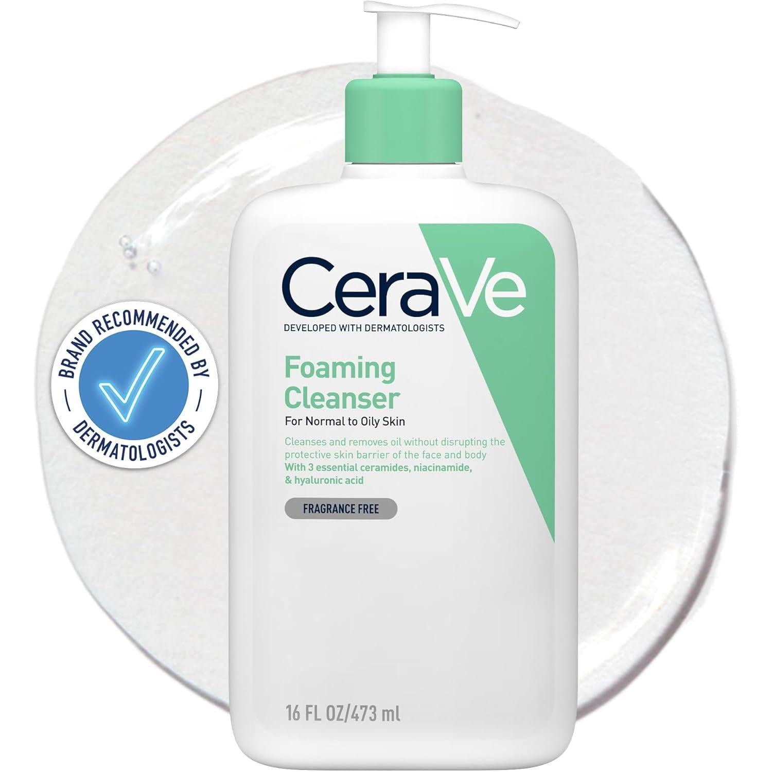 CeraVe Foaming Cleanser for Normal to Oily Skin with Niacinamide and 3 Essential Ceramides 473ml