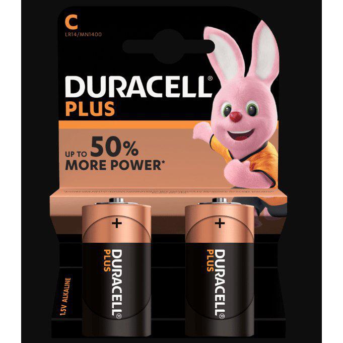 Duracell Plus Power Alkaline C Battery - Lasts Up to 50% Longer - Pack of 2