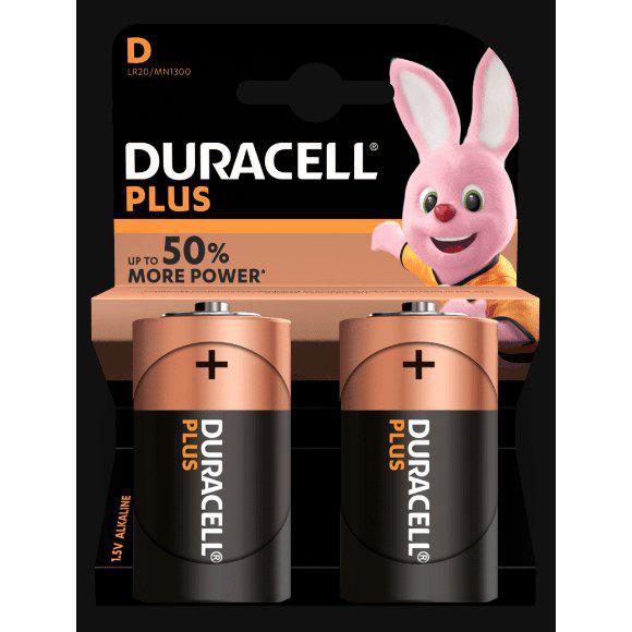 Duracell Plus Power Alkaline D Battery - Lasts Up to 50% Longer - Pack of 2