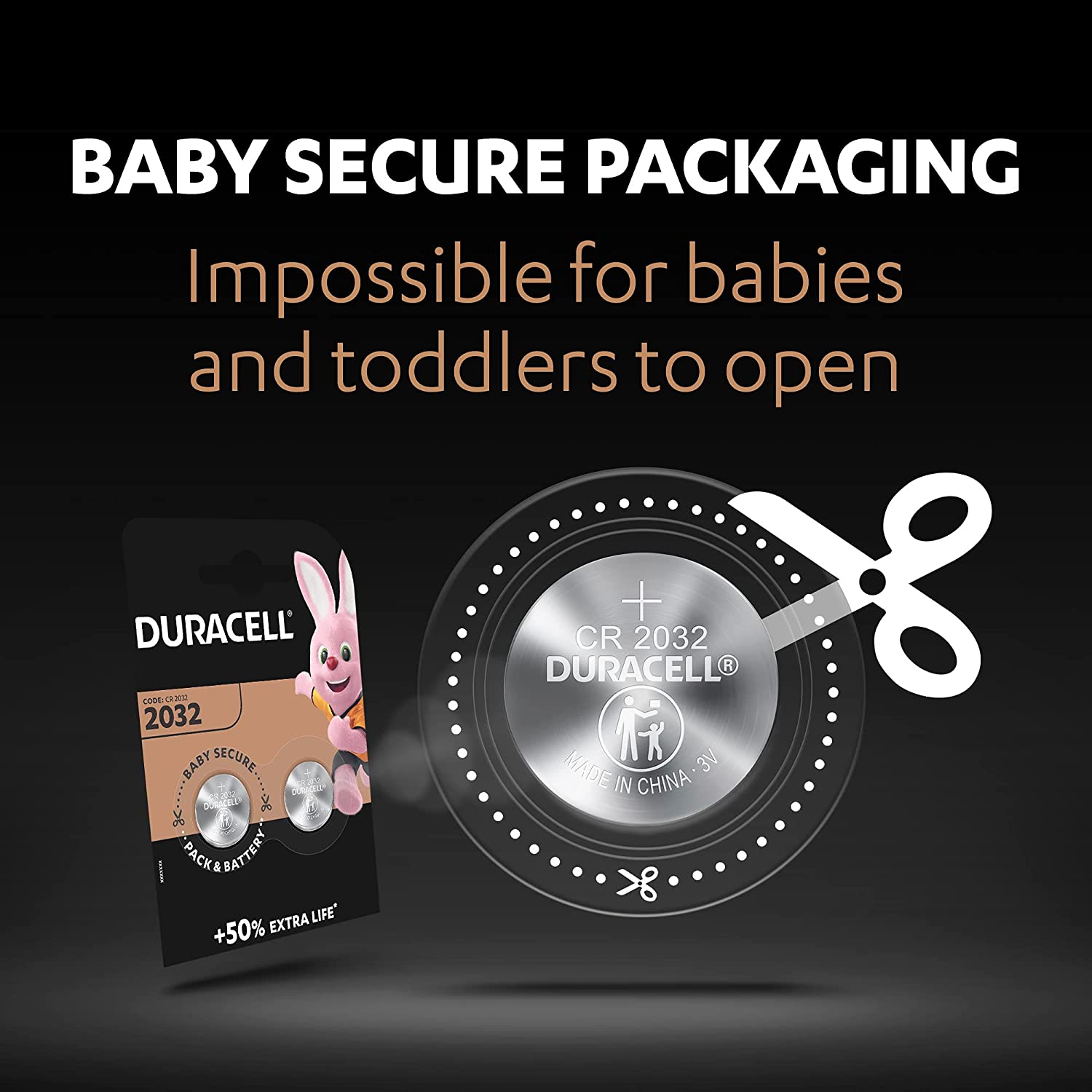 Duracell Specialty 2032 Lithium Coin Battery 3 V, Pack of 2, with Baby Secure Technology (DL2032/CR2032)