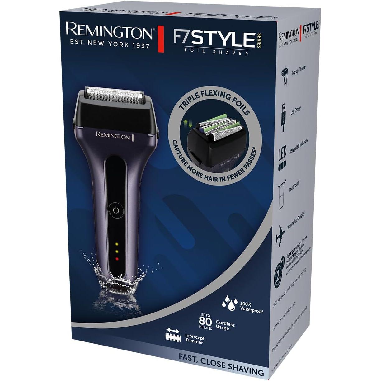 Remington Men's Electric Shaver Foil Shaver F7 Long Hair Trimmer + 3-Day Beard Attachment F7000