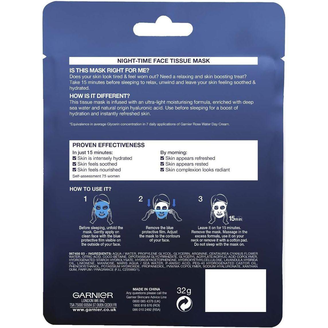 Garnier Moisture Bomb Night-Time Deep Sea Water and Hyaluronic Acid Sheet Mask, 28g