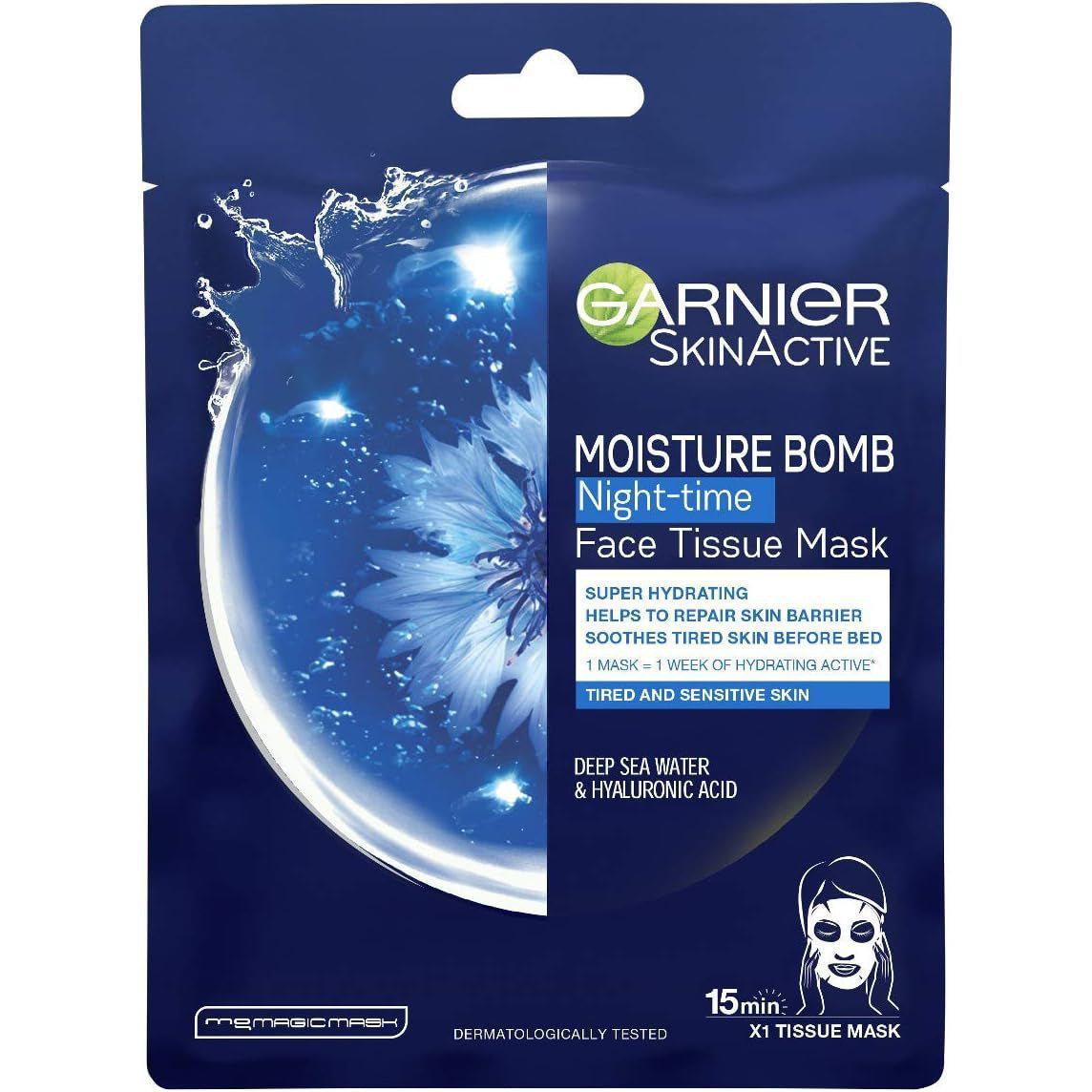 Garnier Moisture Bomb Night-Time Deep Sea Water and Hyaluronic Acid Sheet Mask, 28g