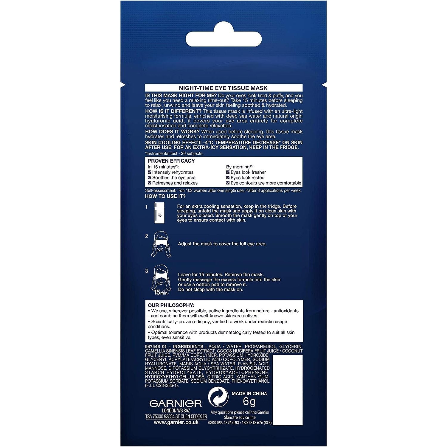 Garnier Moisture Bomb Night-Time Eye Sheet Mask Deep Sea Water and Hyaluronic Acid 6g