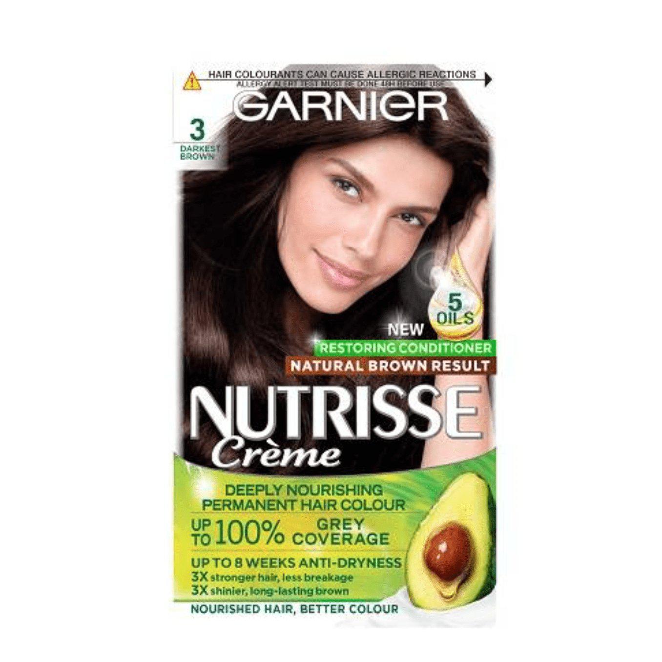 Garnier Nutrisse Permanent Hair Dye - 100% Grey Hair Coverage - Darkest Brown 3