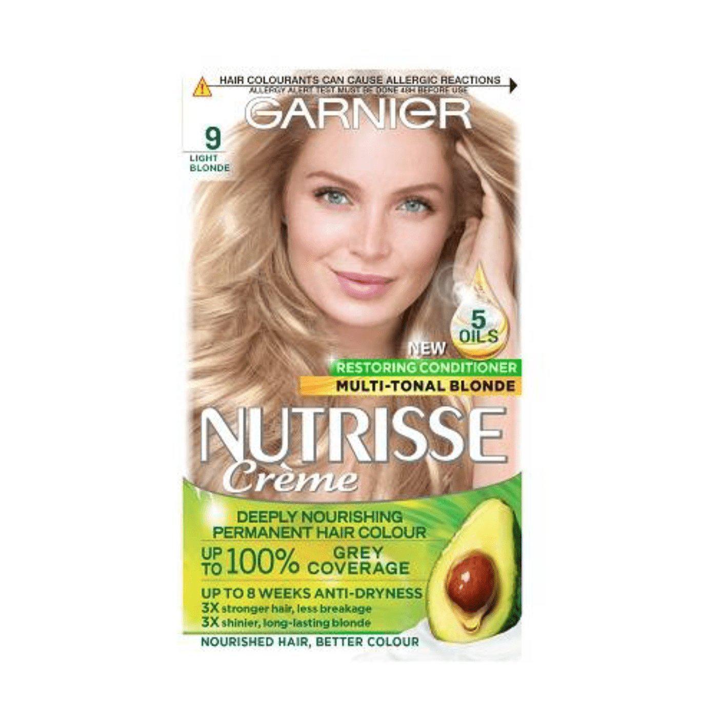 Garnier Nutrisse Permanent Hair Dye - 100% Grey Hair Coverage - Light Blonde 9