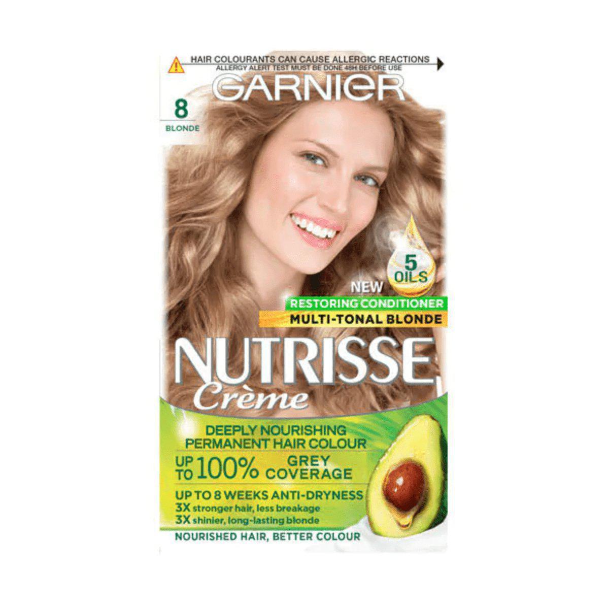 Garnier Nutrisse Permanent Hair Dye - 100% Grey Hair Coverage - Medium Blonde 8