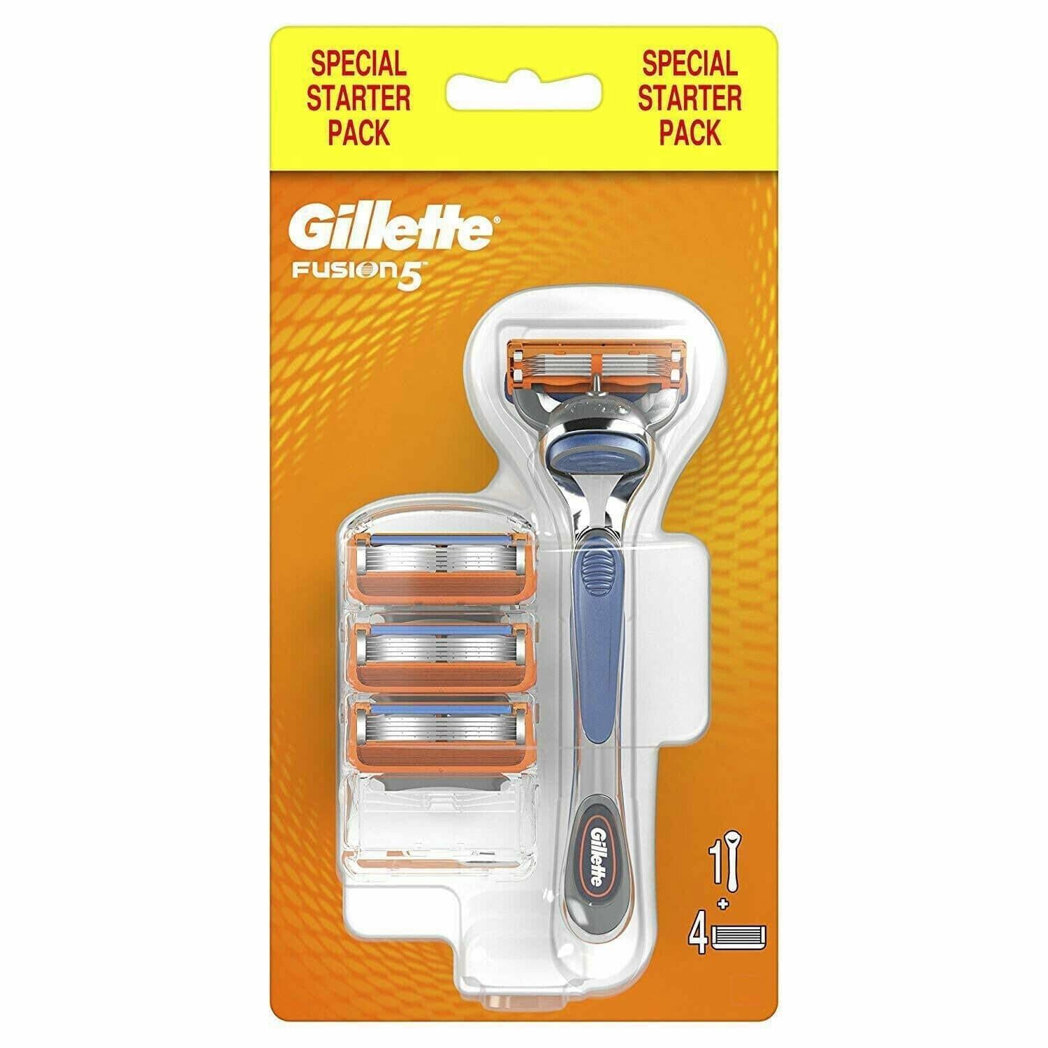 Gillette Fusion5 Razor Starter Pack with 4 Blades - Five-Blade Shave Technology
