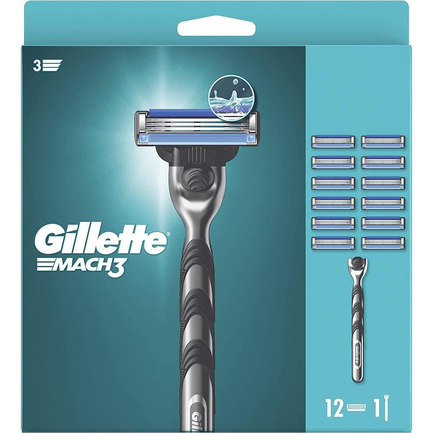 Gillette Mach3 Razor Big Blade Pack - Stronger-Than-Steel Blades - 12 Refills