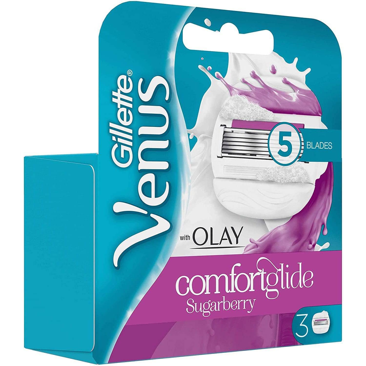 Gillette Venus Comfortglide Sugarberry with Olay 2-in-1 Women's Razor Blades, 3 Pack - with Shaving Gel Bars - Healthxpress.ie