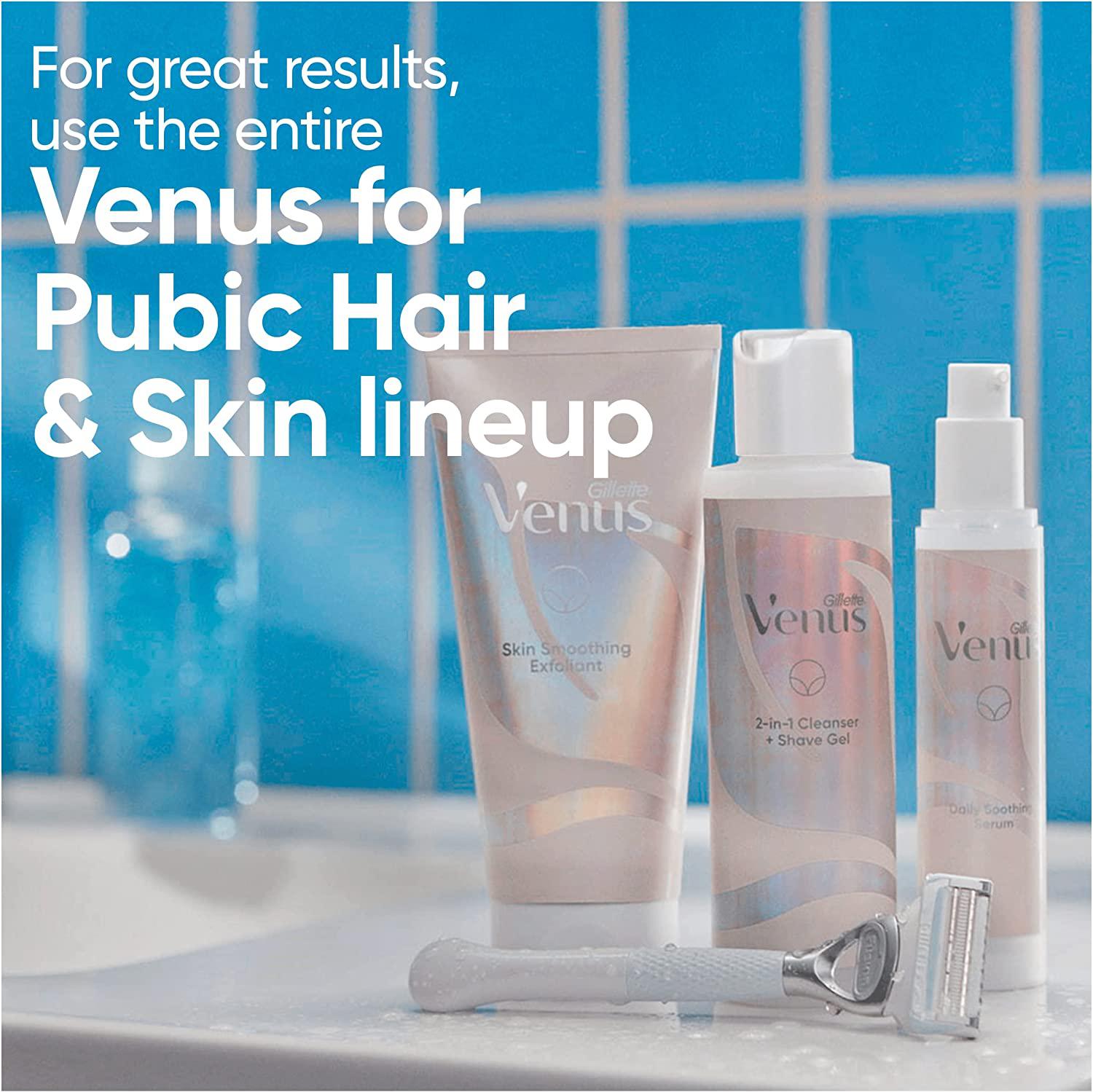 Gillette Venus for Pubic Hair & Skin Women's Razor, 2 Blade Refills and 2in1 Shave Gel and Cleanser 190ml