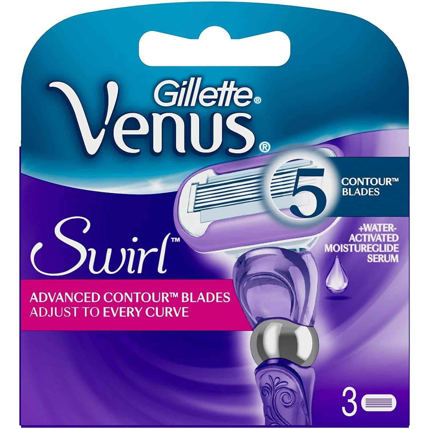 Gillette Venus Swirl Blades 3 Pack - with Water-activated moisture glide