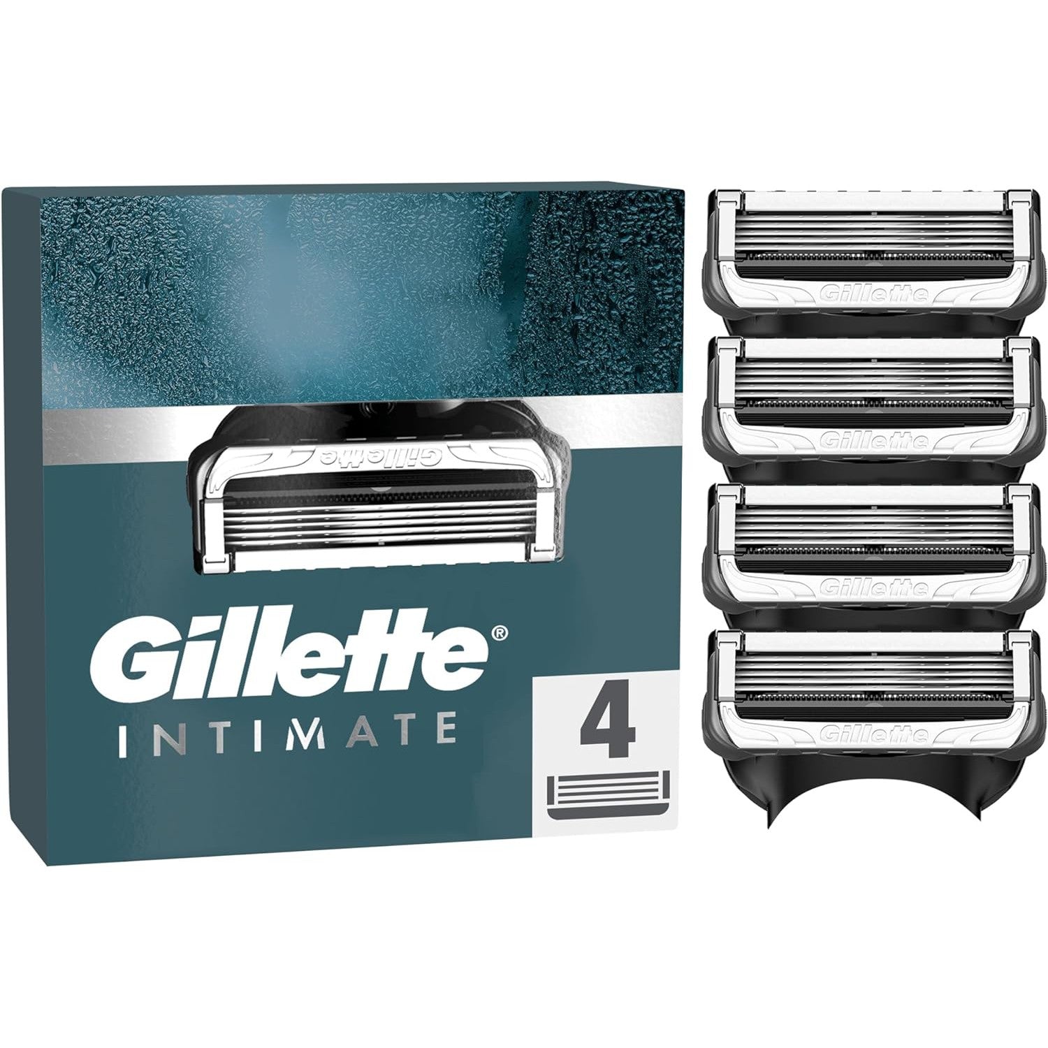 Gillette Intimate Razor Blades Men, 4 Razor Blade Refills with Lubrastrip, Formulated for Pubic Hair