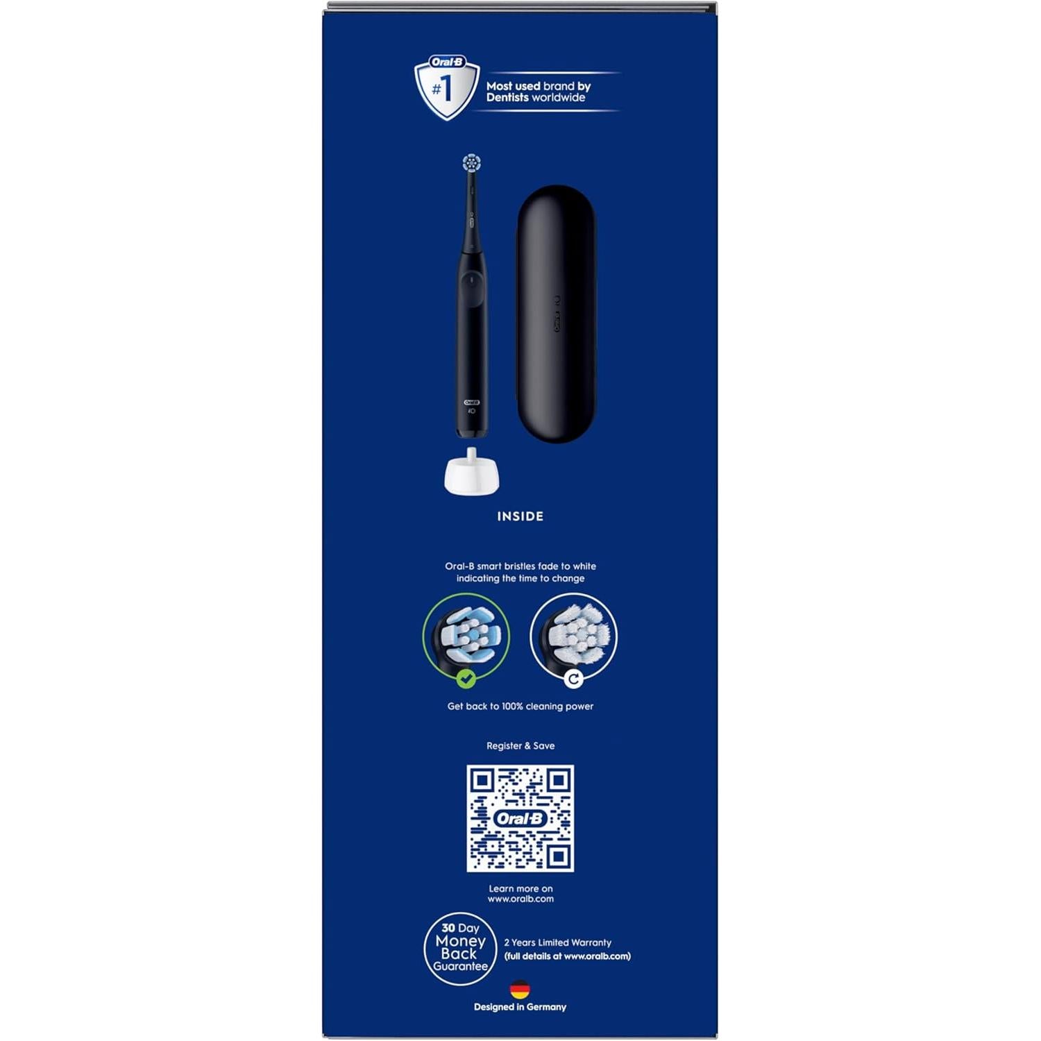 Oral-B iO2 Night Black Electric Toothbrush, 1 Ultimate Clean Toothbrush Head, 1 Travel Case, Designed by Braun