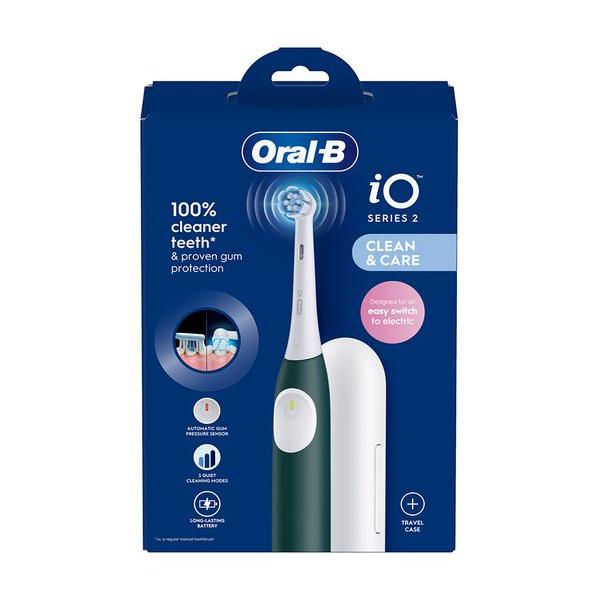 Oral-B iO2 Green Electric Toothbrush, 1 Ultimate Clean Toothbrush Head, 1 Travel Case, Designed by Braun