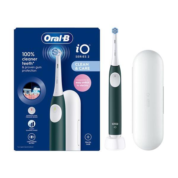 Oral-B iO2 Green Electric Toothbrush, 1 Ultimate Clean Toothbrush Head, 1 Travel Case, Designed by Braun