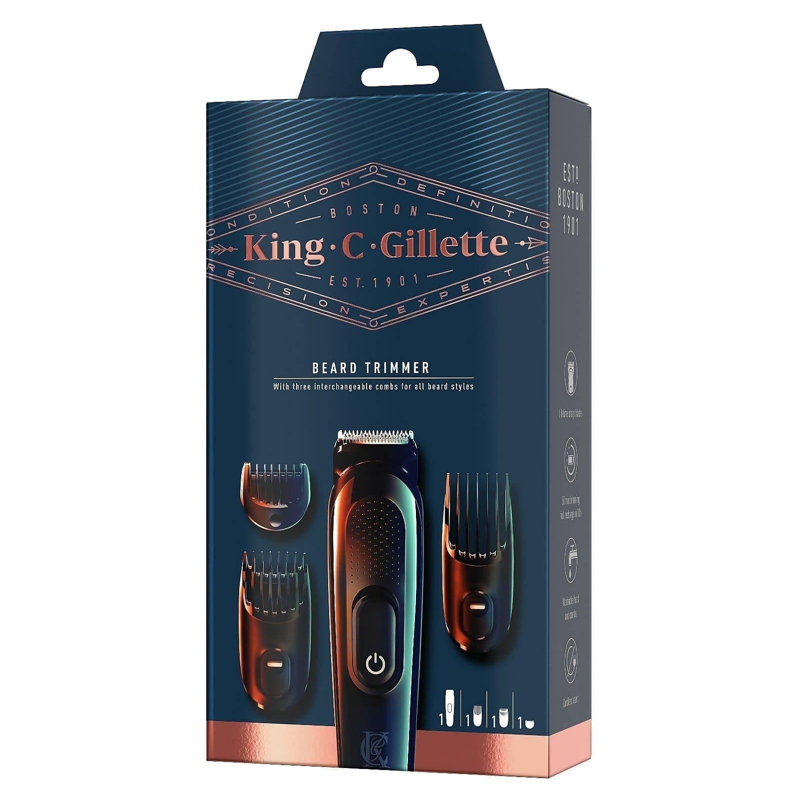 King C. Gillette Beard Trimmer with 3 Combs - 11 Length Settings - Black